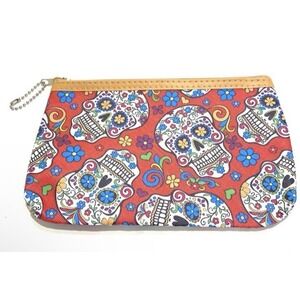 Gothic Sugar Skulls Money Coin ID Makeup Lined Zip Bag Purse‎ Pouch Clutch RED